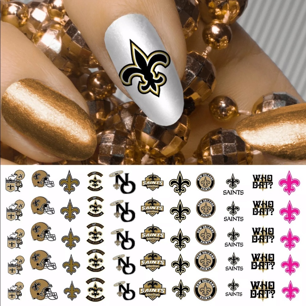 💌BO/GO$6 🏈 New Orleans Saints Water Transfer Nail Decals NFL - Picture 1 of 4